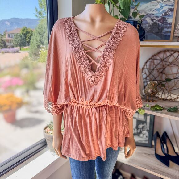 The Buckle, Sterling & Stitch Strappy Crochet Top in “Cork”Tunic, Women's Large - Picture 1 of 8